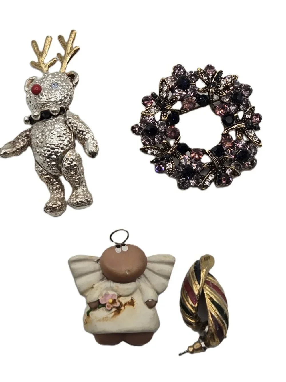 3  Christmas Holiday Pins Brooch  1 Pair Colorful Metal Metal Earrings